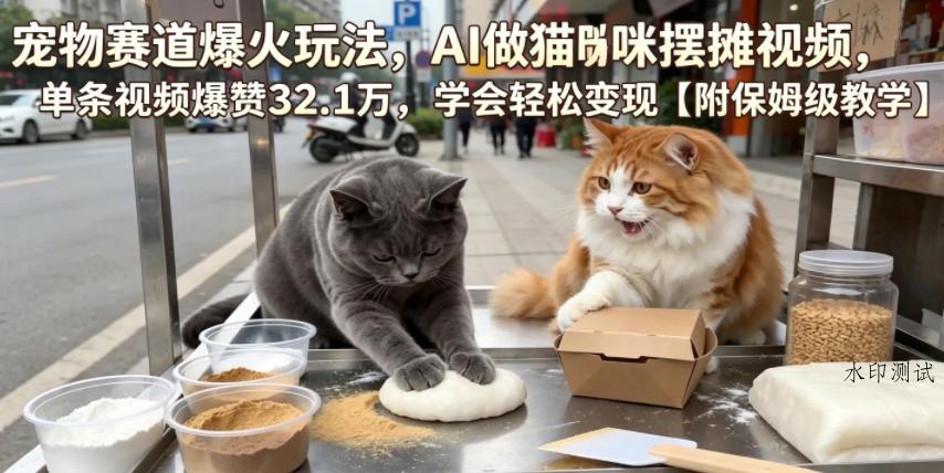 宠物赛道爆火玩法，AI做猫咪摆摊视频，单条视频爆赞32.1万，学会轻松变现【附保姆级教学】-八方网创