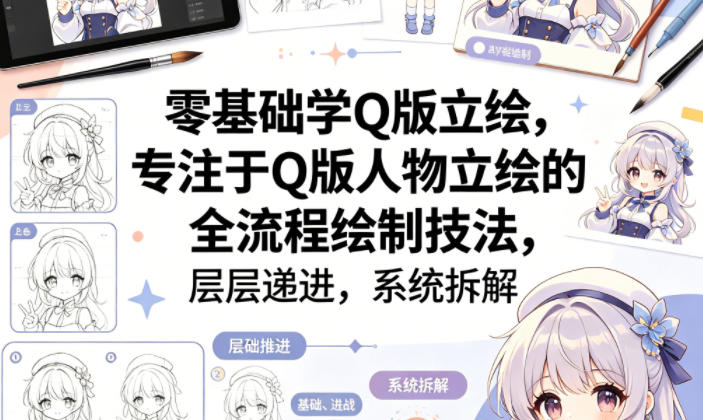 零基础学Q版立绘,专注于Q版人物立绘的全流程绘制技法,层层递进,系统拆解-八方网创