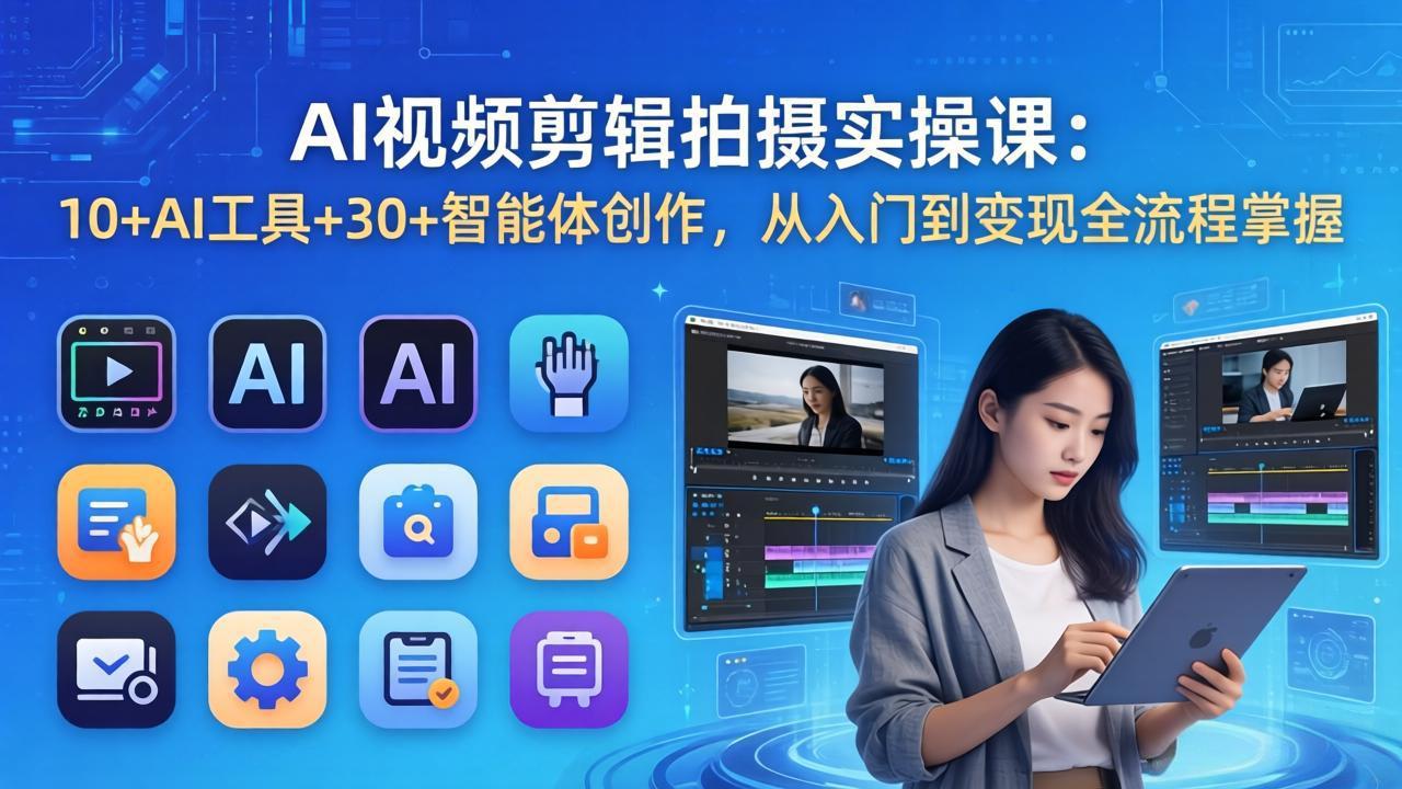 AI 视频剪辑拍摄实操课：10+AI工具+30+智能体创作，从入门到变现全流程掌握-八方网创