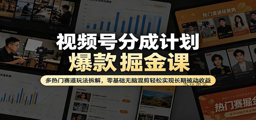视频号分成计划爆款掘金课：多热门赛道玩法拆解，零基础无脑混剪轻松实现长期被动收益-八方网创