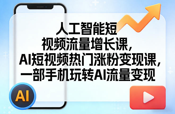 人工智能短视频流量增长课，AI短视频热门涨粉变现课，一部手机玩转AI流量变现-八方网创