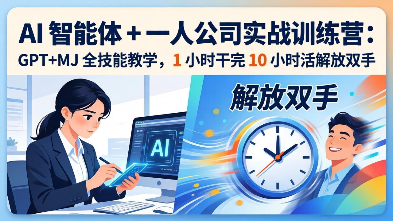 AI 智能体 + 一人公司实战训练营：GPT+MJ 全技能教学，1 小时干完 10 小时活解放双手-八方网创